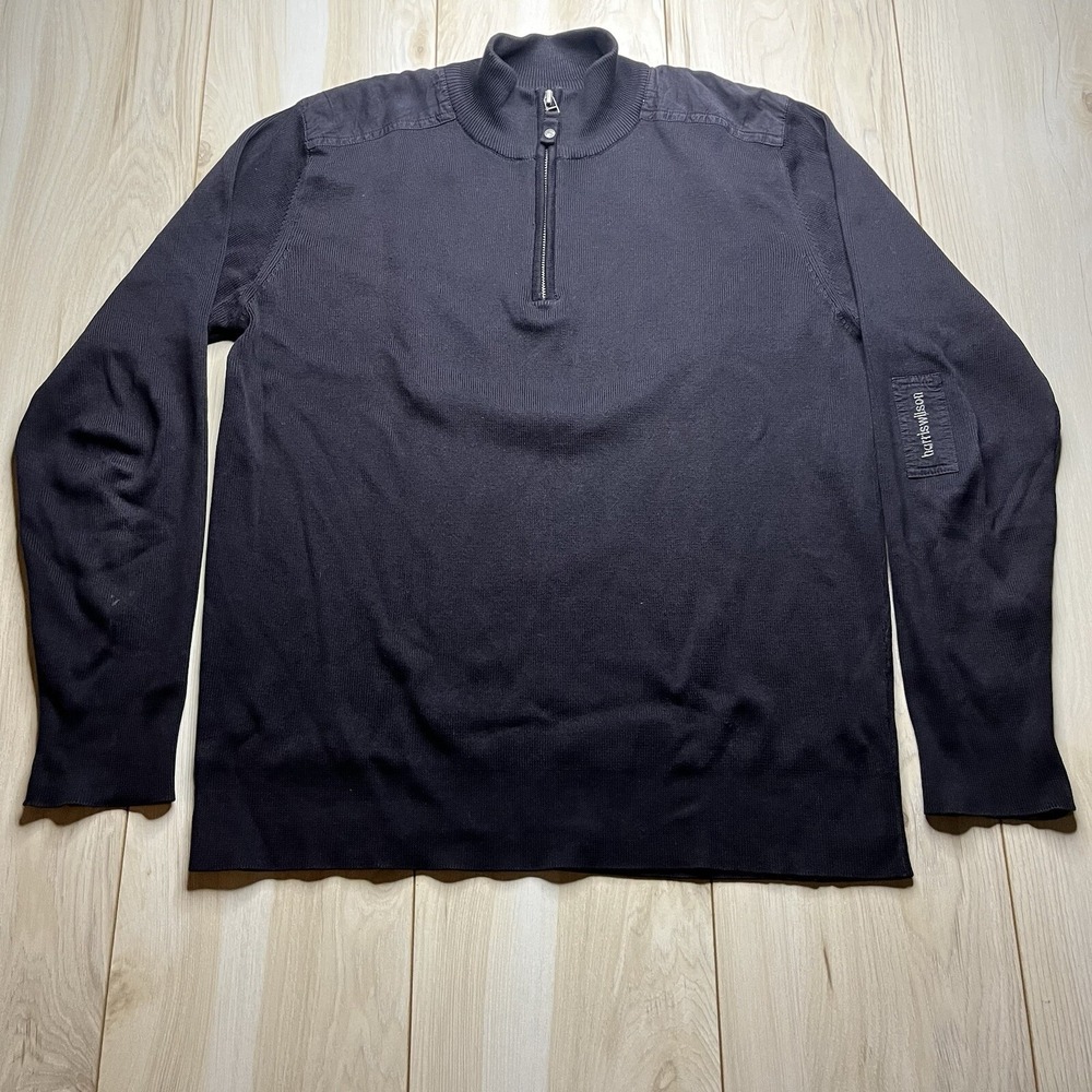Harris Wilson 1/4 Zip Shoulder Patch Knit Sweater Pullover Black Mens Sz Medium